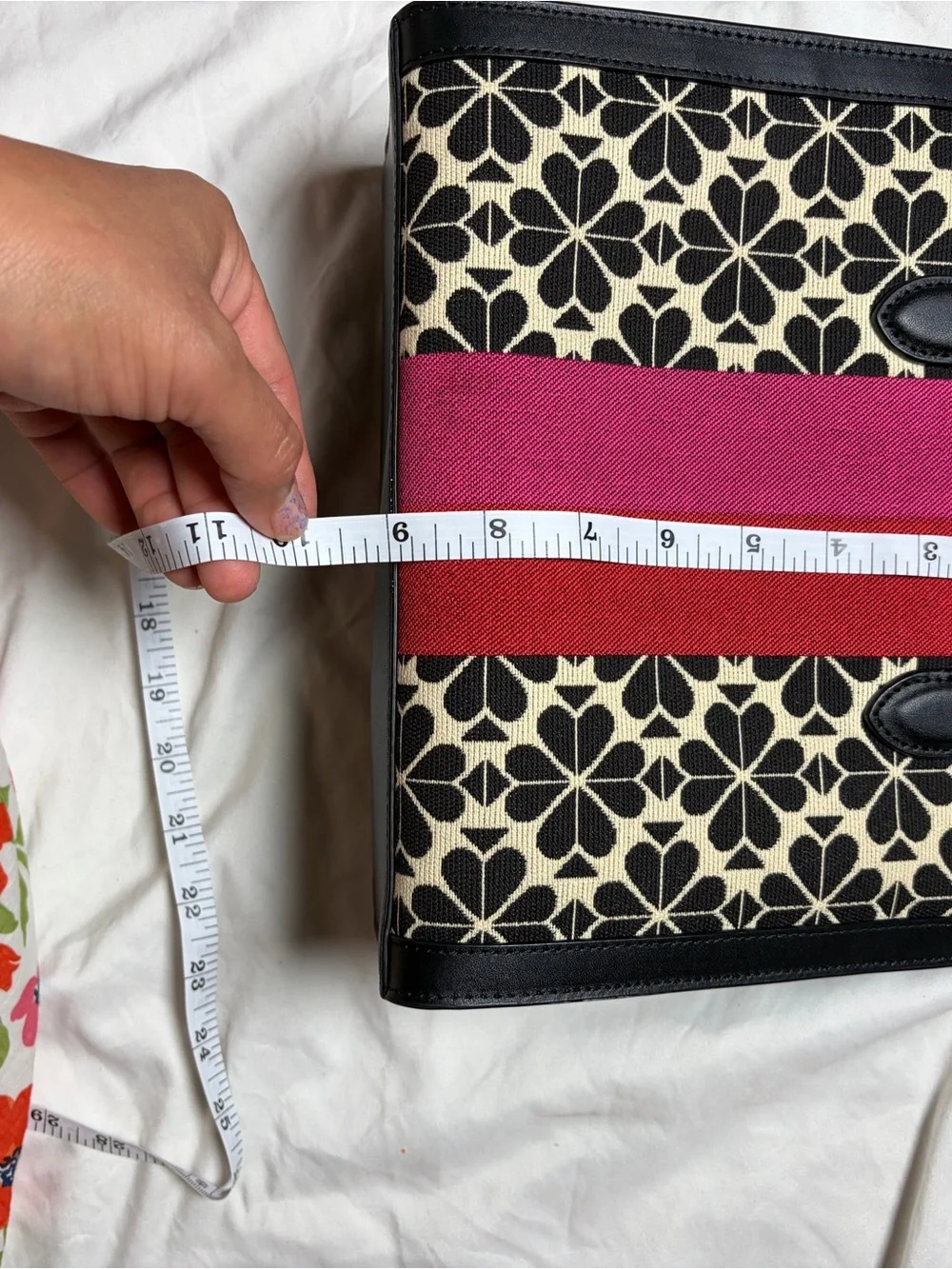 kate spade Black & Cream Floral Canvas Tote with Fuchsia Center Stripe